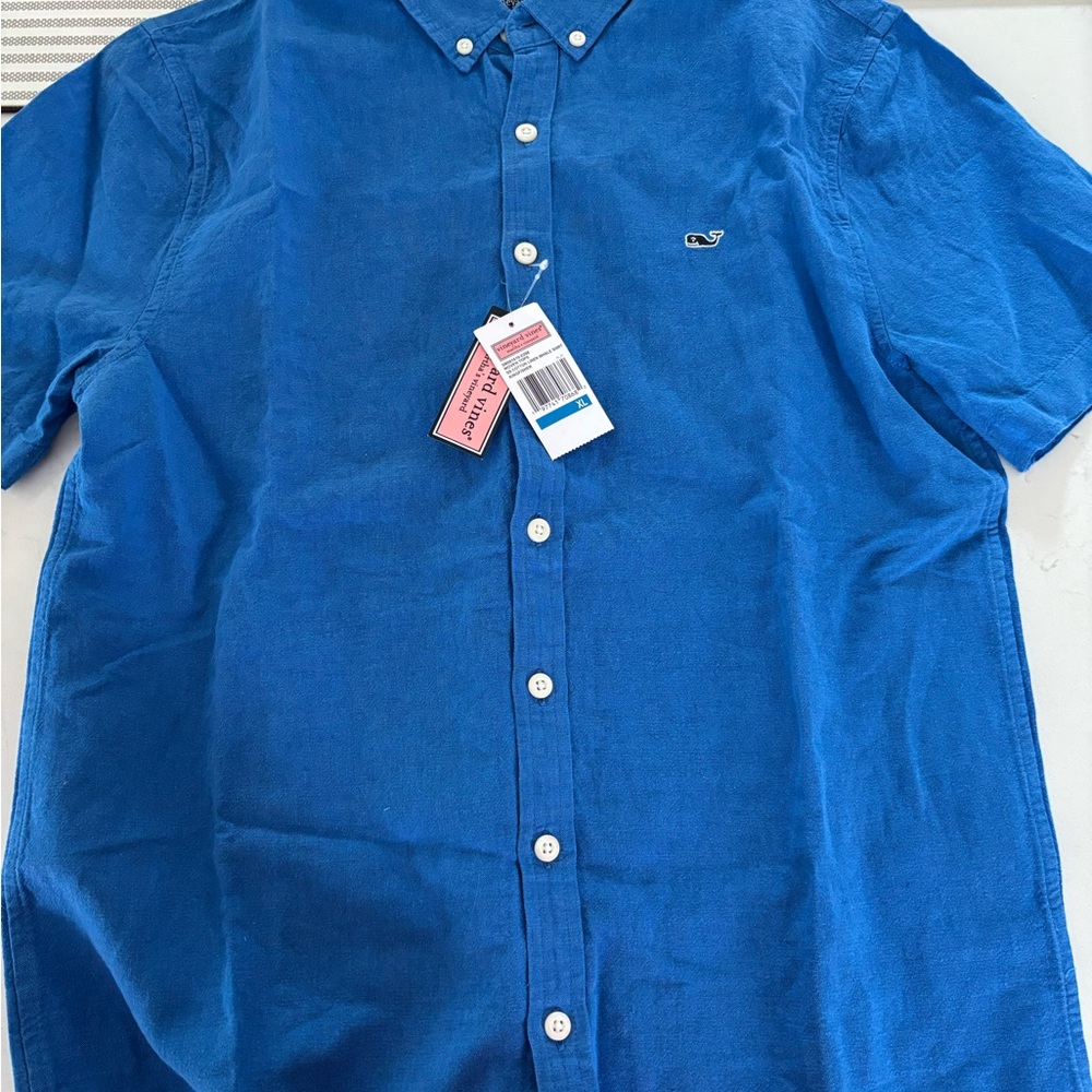 Vineyard Vines Boys Blue Button-Down Short Sleeve Shirt XL